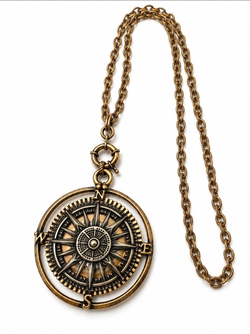 Vintage Compass Pendant Patricia NashTwo-Tone Compass 30"  Necklace